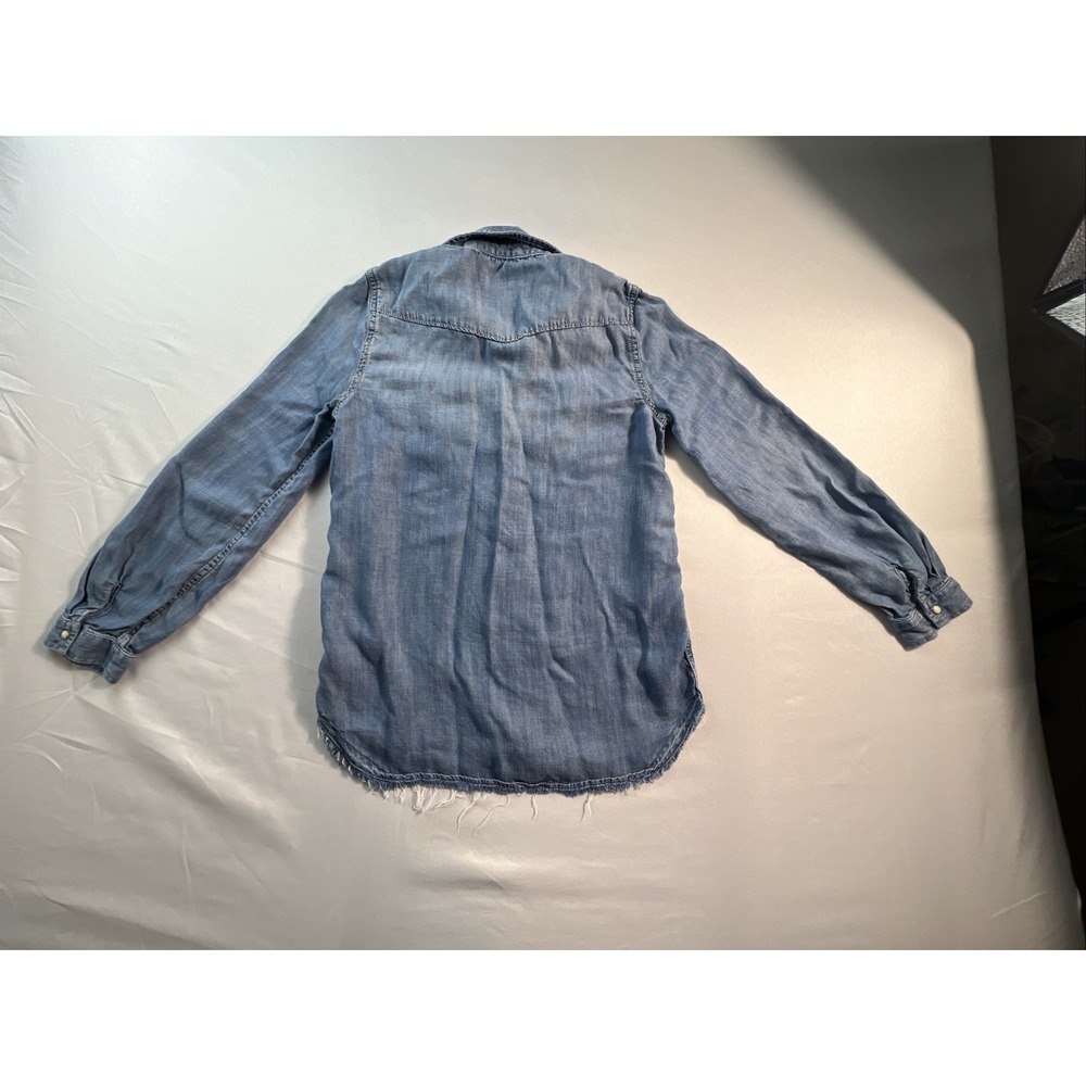 Gap Kids Denim Western Snap Button Shirt XL Distressed Shirt Tail - Picture 11 of 11